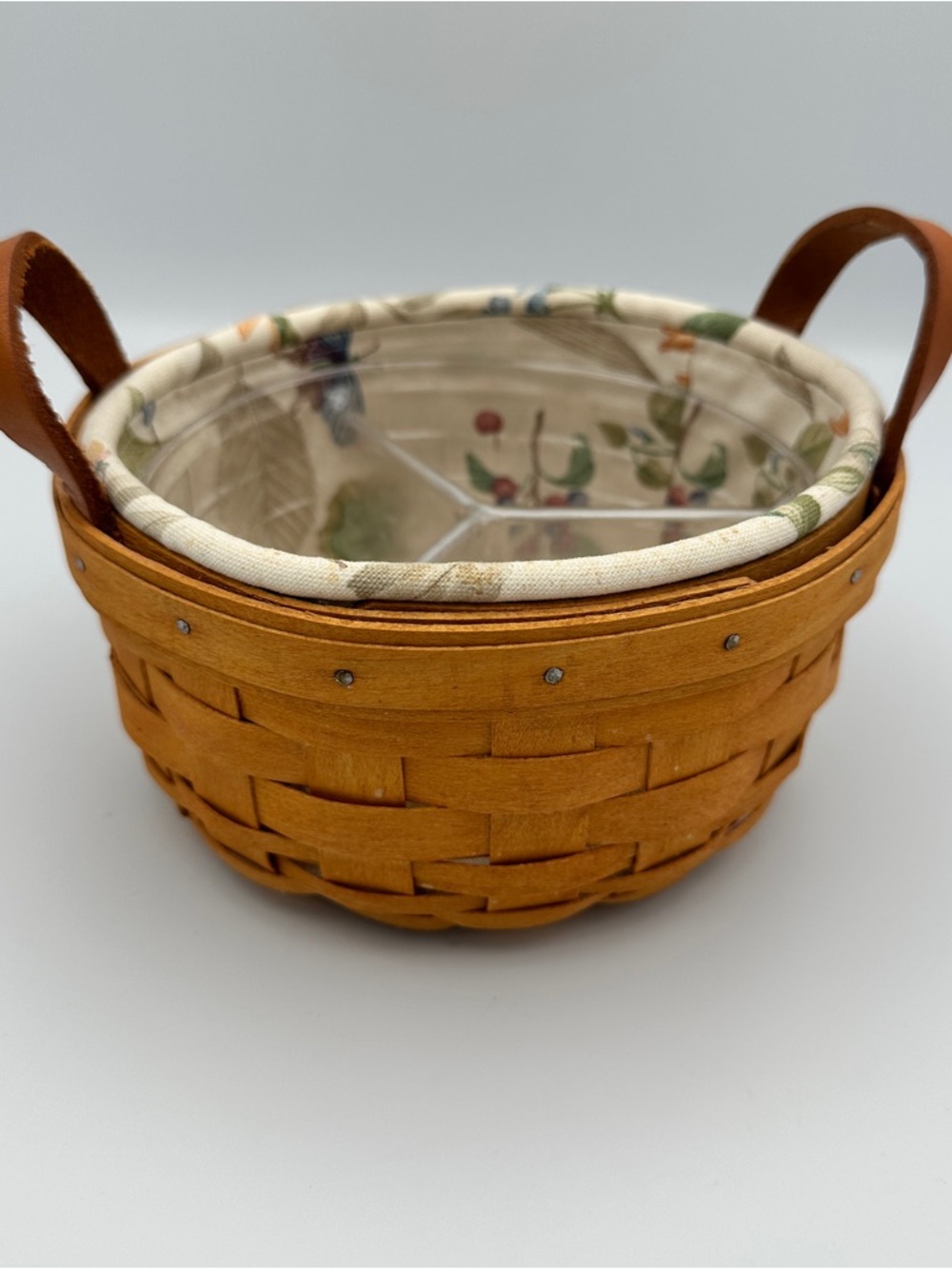 Longaberger Button Basket 7” 1999 w/ Liner Divider Floral Complete Set